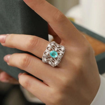 Brilliant Supernatural Luxury AAA+ Zirconia Geometric Aquamarine Fashion Ring - The Jewellery Supermarket